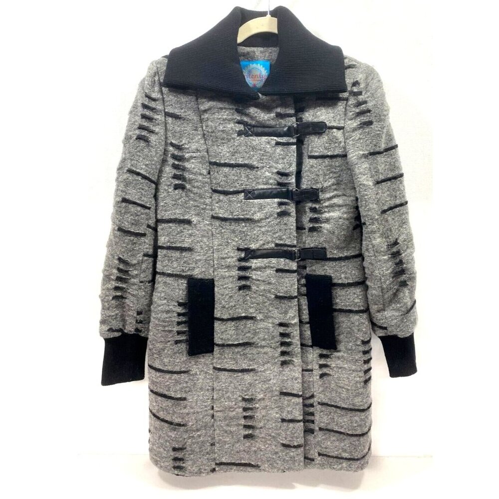 Anthropology Tracy Weese Wool Blend Jacket Knit Trim Car Coat Gray Black